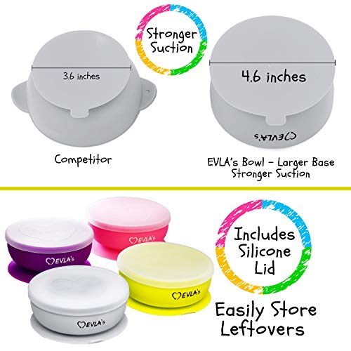 EVLA'S Baby Feeding Set, Baby Led Weaning Supplies, Adjustable Silicone Bibs, Divided Plate, Suction Bowl with Lid, Soft Spoons for Babies or Toddlers, Baby Registry must have!(Pink and Gray) Pink & Grey