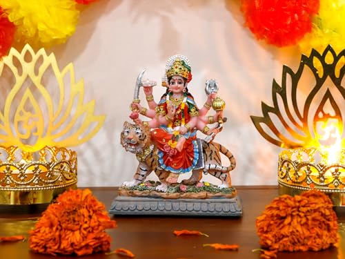 BangBangDa Durga for Car Decor– 4.1" H Small Durga on Tiger Statue for Car Dashboard Hindu Goddess Father’s Day Mother’s Day Diwali Birthday Gifts for Indian People Altar Pooja Item