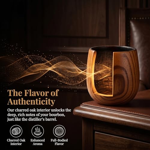 Charred Wooden Bourbon Drinking Glass, Wooden Whiskey Glasses Set of 2