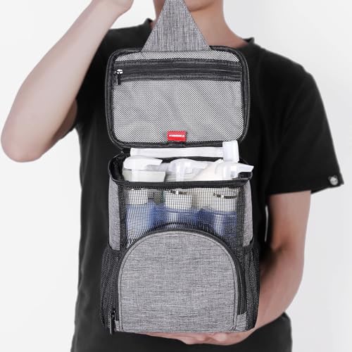 Shower Caddy Tote,Quick Dry Shower Bag Dorm Room Essentials for College Student Girls Boys,Hanging Mesh Shower Caddy Portable for Summer Camp,Travel,RV Essentials,Shower Bag for Women Men Gray