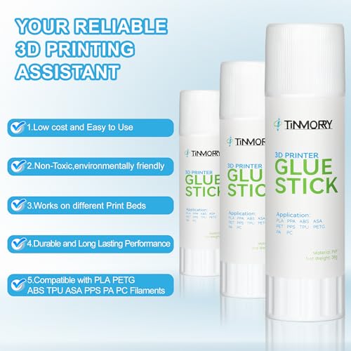 TINMORRY 3D Printer Glue Stick, PVP Glue Stick for Heated Bed, Prevents Warping & Improves Adhesion for PLA/PETG/TPU/ASA Filaments (8 Pack), 36 Grams Per Glue Stick 36 g*8