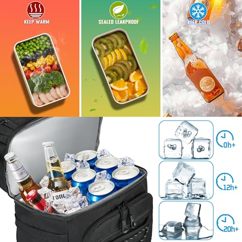 MOZETO Lunch Cooler Backpack Double Deck Lunch Box Backpack Insulated Leakproof Compartments Coolers Bag for Beach Travel Picnic Lunch Hiking BBQ Camping Black
