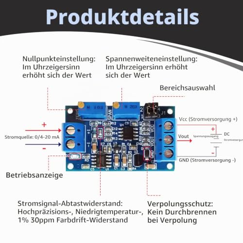 Voltage Converter Module Industrial Signal Module 4-20mA Voltage 4-20mA 0-20mA to 0-3.3V 0-5V 0-10V Adjustable Industrial Converter Compatible with Microcontroller Automatic