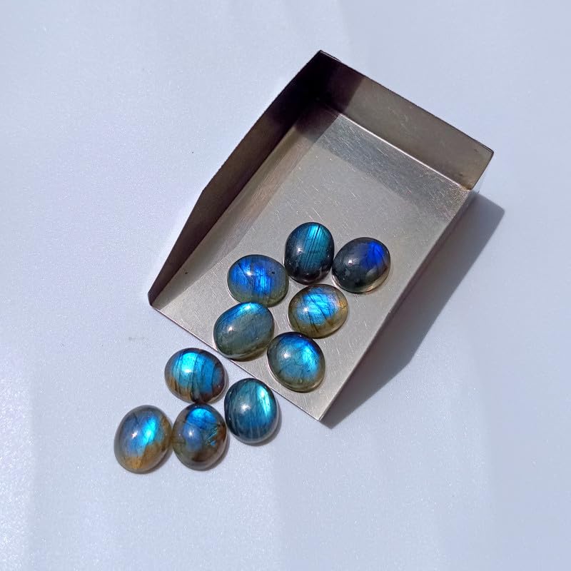 Natural Rainbow Moonstone Oval Shape Calibrated Cabochon 5 Pcs Lot 9x11mm