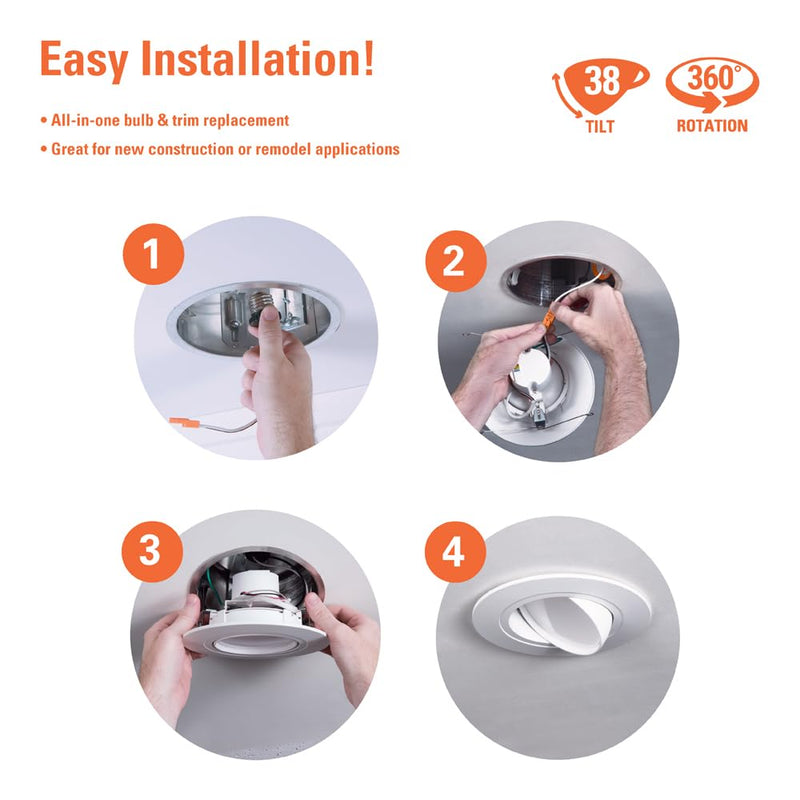 [Australia - AusPower] - HALO RA 5/6 inch Integrated LED Recessed Adjustable Gimbal Light Trim, 600 Lumens/1000 Lumens, 5 Selectable CCT(2700K, 3000K, 3500K, 4000K, 5000K) with Dim to Warm, 120-Volt, White 5 CCT with Dim to Warm 