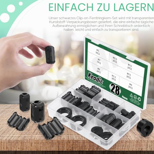 Keadic 32pcs Clip-on Ferrite Ring Core RFI EMI Noise Reducer Cable Clip Set, Anti-Interference Cable Clip for 3.5/5/7/9/13/15/16 mm R Telephones TVs Speaker Radio Audio Inner Diameter