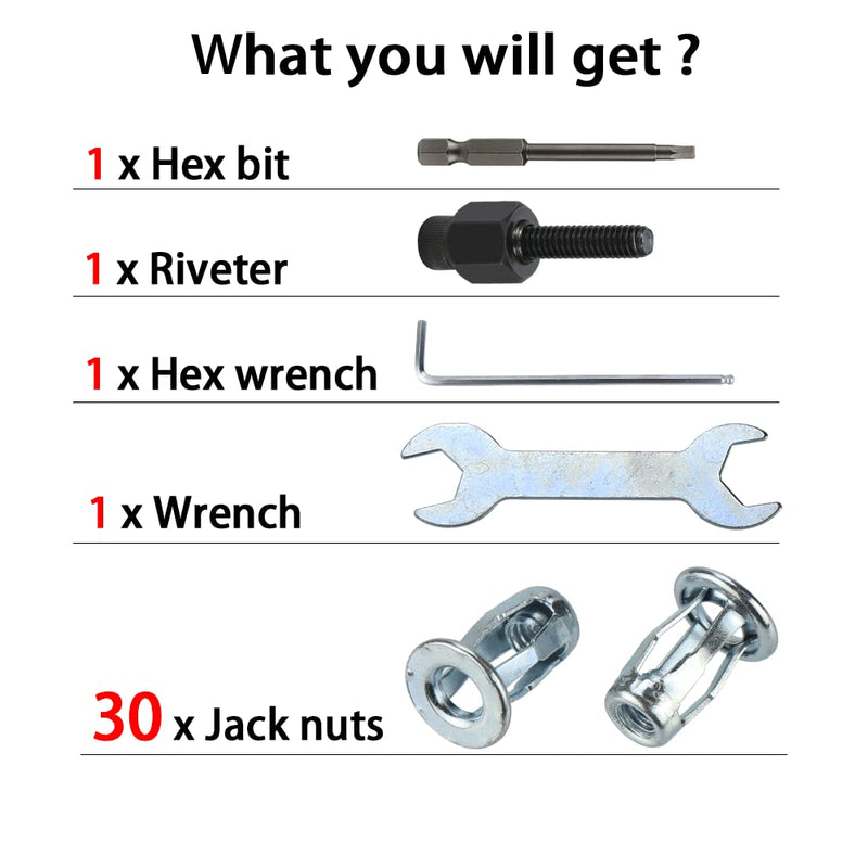 [Australia - AusPower] - 1/4 Jack Nut with Installation Tool Threaded Insert Nuts Nutserts Jack nut Srew Anchor Spider Rivnut Blind for Plastic Polywood Pressboard Hardboard 1/4-30pcs with tools 