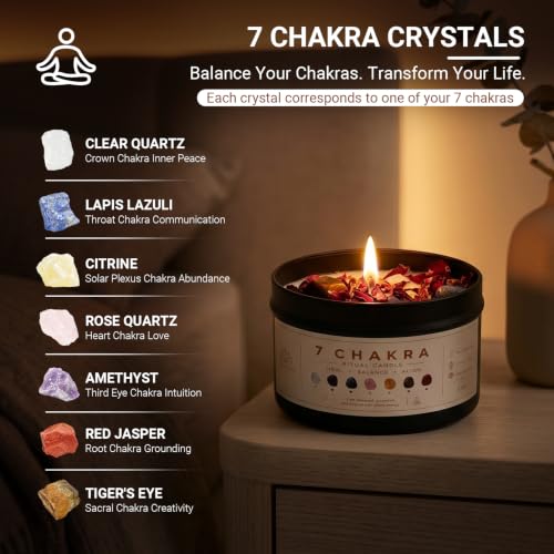 7 Chakra Crystal Candle, Soy Wax, Essential Oils, Meditation Gift