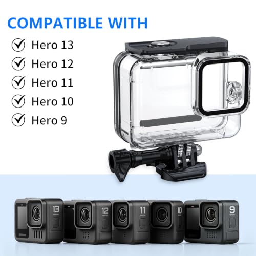 Waterproof Case with Floating Handle Compatible with Hero 9 10 11 12 13, 196FT/60M Underwater Dive Housing for Water Sports hero 9 10 11 12 13F