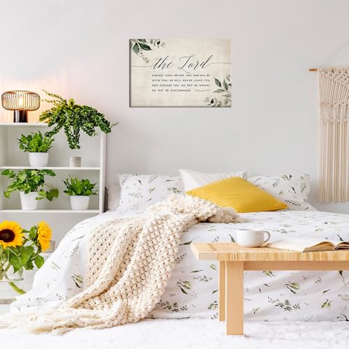Zhefoart Deuteronomy 31 8 Bible Verse Wall Art The Lord Himself Goes Before You scripture Poster for Bedroom Decorations Framed Canvas for Home Office 08x12 inches 12"L x 8"W
