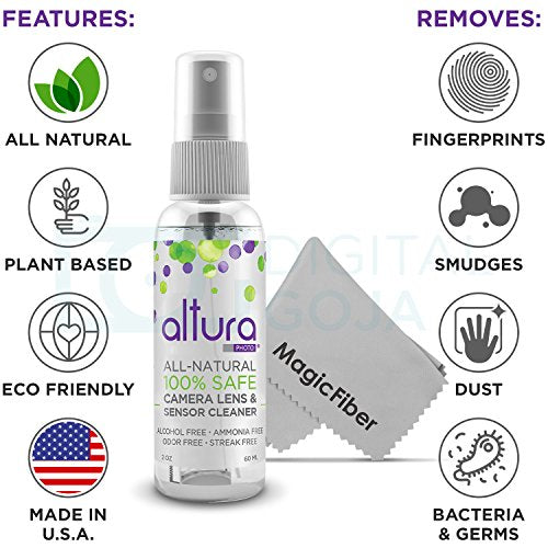 Altura Photo Camera Cleaning Kit, All-Natural Lens Cleaner, DSLR Mirrorless w/ 2oz. All Natural Cleaning Solution