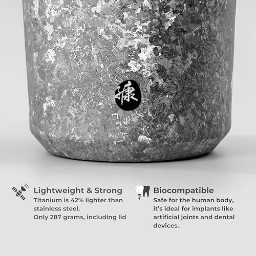 KOYASU Ti-Zen Titanium Travel Coffee Mug - 12oz Ultralight Insulated Tumbler - Premium EDC Gear & Tactical Accessories - Heavy Duty Cup - Crystallized Texture Thermal Flask - Nimbus Gray
