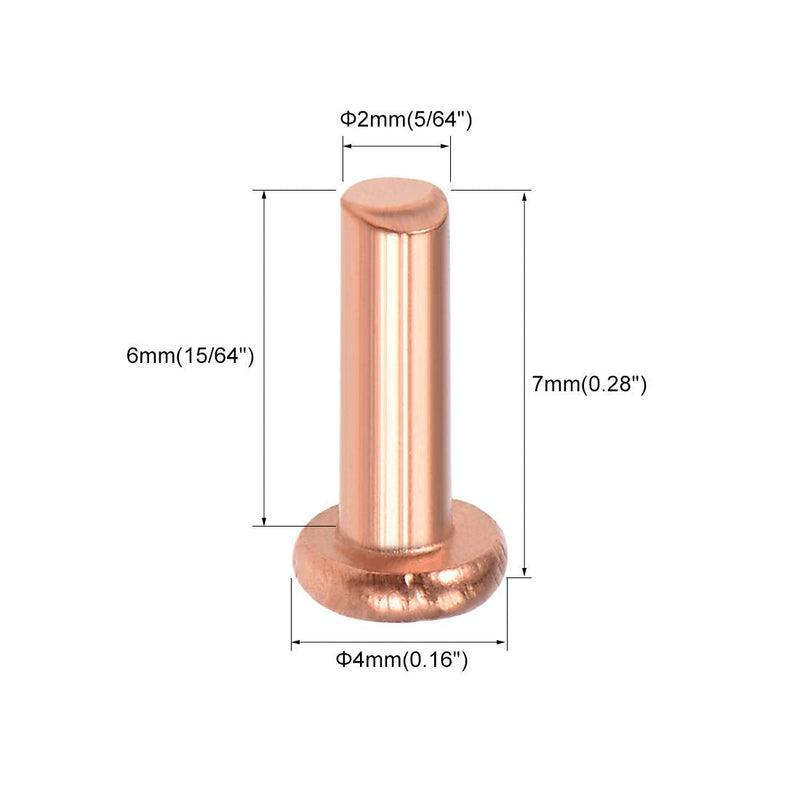 [Australia - AusPower] - uxcell 100Pcs Copper Solid Rivets, 5/64" x 15/64" Flat Head Rivet Metal Fasteners for Electrical Applications, Leather Working Supplies 5/64" x 15/64" 100 