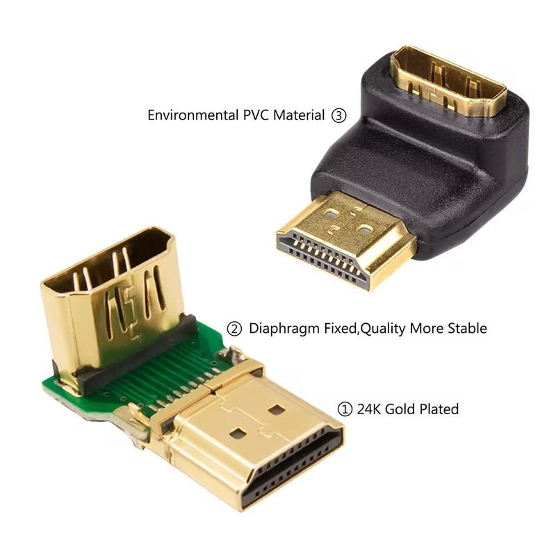 [Australia - AusPower] - VCE HDMI 90 and 270 Degree Adapter 2-Pack, Right Angle HDMI Male to Female L Adapter Connector 3D&4K Supported 