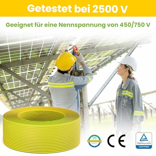 Offgridtec H07V-K Earth Cable 16 mm² 450/750 V (Green/Yellow, 5 m) | Fine-stranded copper conductor, flame retardant XLPO/PVC insulation, HAR certified, for fixed installation, high flexibility 5 metres Green-yellow wire (16 mm²)