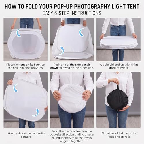 Sabary 24x24 Portable Photo Studio Shooting Tent, Foldable Light Cube Diffusion Soft Box Tent with 4 Colors Backdrops and 2 Pairs Cotton Gloves for Product Photography