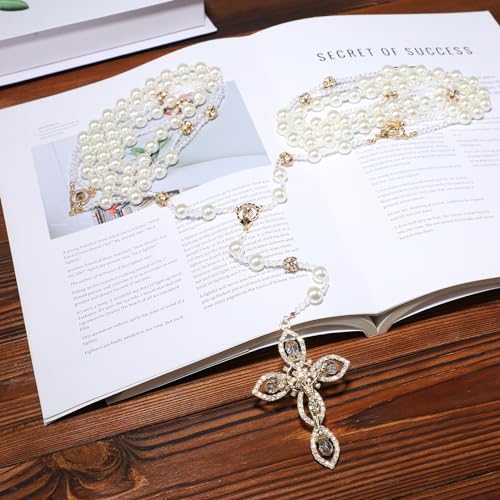 Lazo Para Boda,Wedding Lasso for Ceremony Catholic,Lazos Para Boda Catolica,Lazos Para Bodas De Iglesia Para Novios,Pearls Rosary with Unity Cross for Wedding Ceremony,Lazo De Boda Para Los Novios