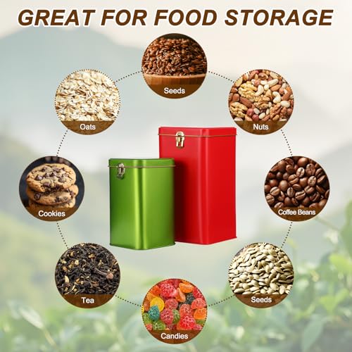 uxcell 2 Pcs Square Tin Can with Lid, 100x100x190mm, Green