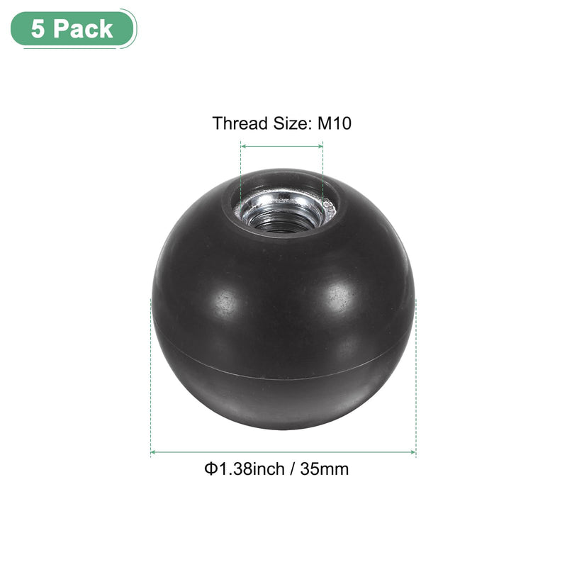 [Australia - AusPower] - 5-Pack Threaded Ball Knobs, M10 Female Thread 35mm Dia. Thermoset Ball Knob for Lathe/Machine/Lawn Mowers, Round Phenolic Steel Insert Lever Handle [Black] M10x35mm Black 
