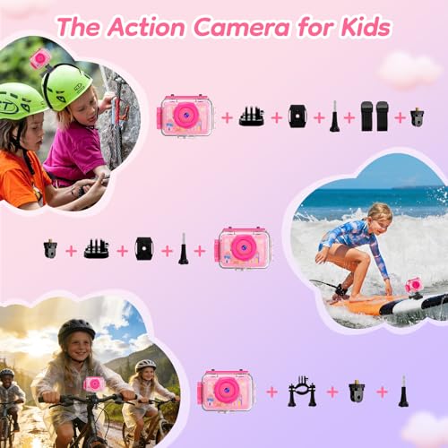 Pool Toy & Kids Underwater Camera - 99FT Waterproof Kid Action Camera 1080P Video&20MP Photo with Flip Lens, Includes 32GB Card for Diving Swimming Beach Snorkeling,Birthday Gift for Girls - GKTZ Pink