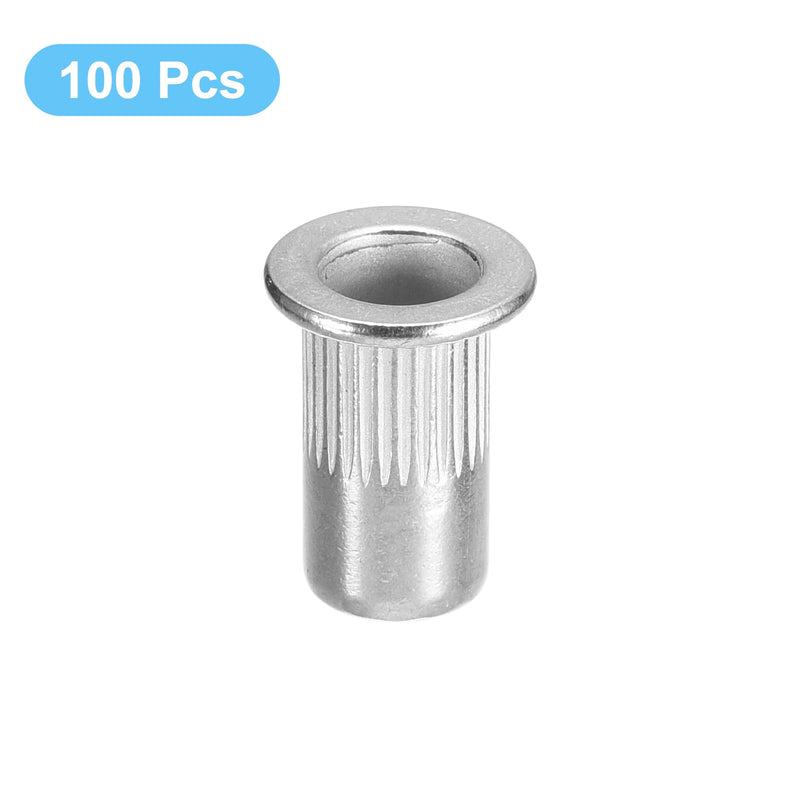 [Australia - AusPower] - uxcell #10-32 Rivet Nuts, 100pcs 304 Stainless Steel Knurled Flat Head Threaded Insert Nuts for Metal, Plastic 100 