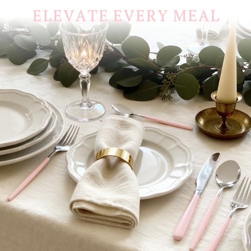 Astercook Silverware Set with Steak Knives 24-Piece Flatware Set for 4 Food-Grade Stainless Steel Pink Cutlery Set Mirror Polished Utensils Set Include Spoons and Forks for Home Kitchen Restaurant 24 PCS