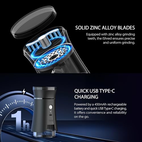 Yocan iShred, Intelligent Electric Herb Grinder, Top View Grinding, Dual Grinding Modes, Anti-Jam Functionality, Dual Purpose Glass Chamber, 450mAh Battery, USB-C Fast Charging