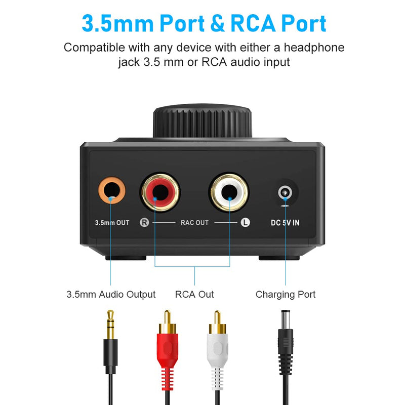 [Australia - AusPower] - YMOO B06T3 Bluetooth 5.3 Receiver, 100ft RCA Bluetooth Audio Adapter for 3.5mm Jack AUX HiFi Home Stereo/Speaker from Smartphone/Tablet/Laptop,Dual Link for Two Speakers,SBC AAC Audio Black 