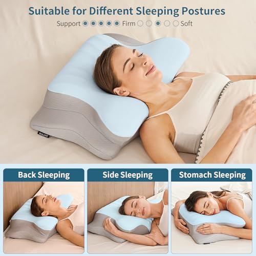 Cervical Neck Pillow for Pain Relief, Contour Memory Foam Pillows for Sleeping in Bed, Ergonomic Orthopedic Cooling Pillow for Sleeping, Bed Pillows Neck Support for Side Back Stomach Sleepers,(Grey)