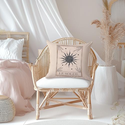 Boho Sun Tarot Pillow Covers 18x18, Witchy Room Decor, Le Soleil Mystical Botanical Sun Celestial Spiritual Decorative Throw Pillow Covers Pillowcases Sun 01