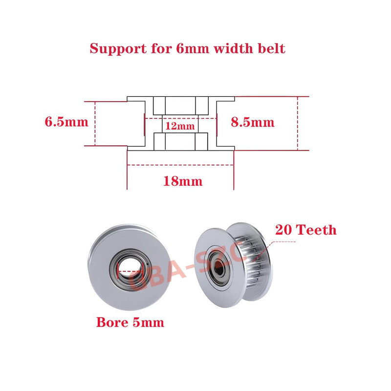 [Australia - AusPower] - GT2 Idler Pulley 20 Teeth Bore 5mm for 3D Printer 6mm Width GT2 Timing Belt. (10pcs) 20-5-Teeth-for 6mm 
