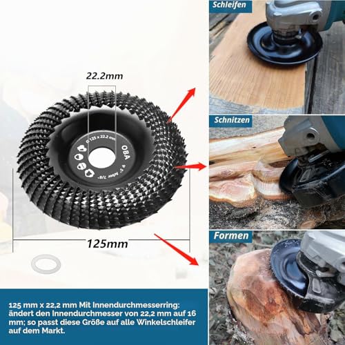 OBA Wood Sanding Disc for Angle Grinder 125 mm Wood Carving Disc, Tungsten Carbide Wood Grinding Discs for Shaping Grinding Carving Curved