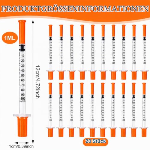20 x 1ml/cc Plastic Tube, 29Gx13mm Multi-Purpose Measuring Tools | Clear scale plastic tube for refilling scientific laboratories, plant irrigation, individually packaged