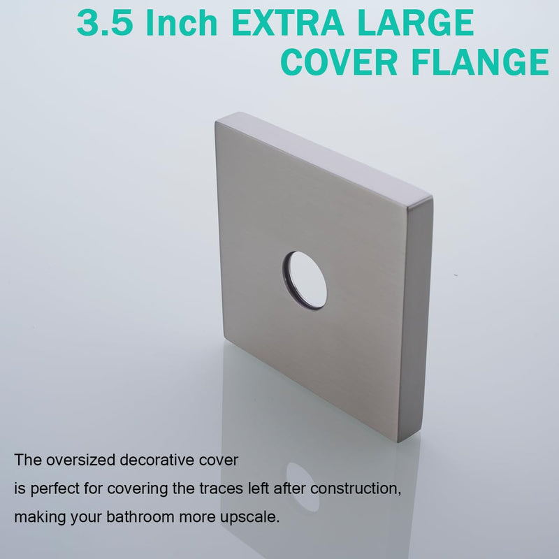 Shower Arm with Flange,16 in Stainless Steel Shower Arm Extension Wall-Mounted For Fixed Shower Head,Rain Shower Head Extender Brushed Nickel,SE-91018-16BN-SQ Large Square Flange-16″Brushed Nickel