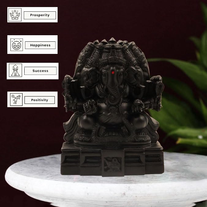 Spillbox Natural Black Unpolished Karungali Wood Ganesh Idol | Original Ebony Wood | Gift | Ganapati Murti | Ganesha Statue for Home Decor | Tabletop for Pooja | Puja - Karungali Panchamuga Vinayagar