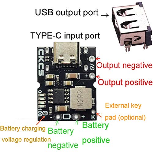 Pack of 5 5V2A Type C USB Boost Step Up Power Supply Module High Precision Lithium Battery Charging Protection Converter Boost Integrated Discharge Module with One String and Two Protection Functions