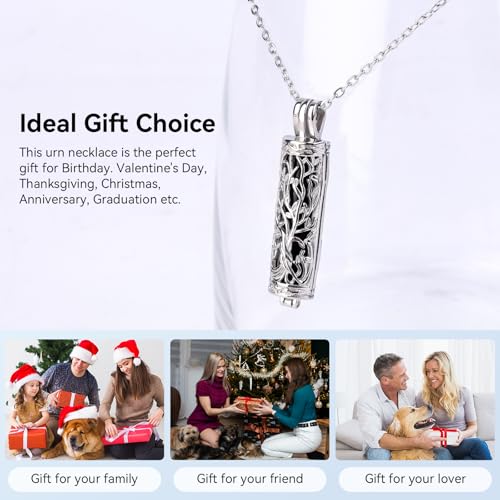 Cremation Jewelry for Ashes Tree of Life Urn Necklace Cylinder Vial Urn Pendent Waterproof for Men Women Keepsake Ashes Necklace Pendent Loved One Memorial Black