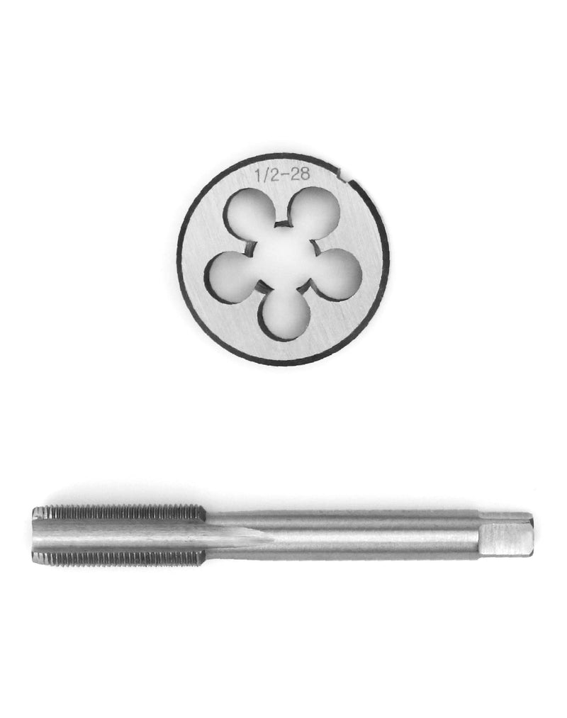 QWORK 1/2" - 28 Tap and Die Set, with Round Die 22LR 223 5.56 9mm, High Speed Steel Right Hand Thread Tap Tool 1/2-28 UNEF