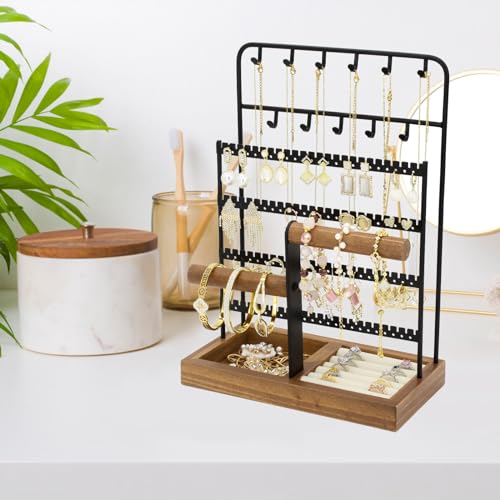Jewelry Organizer Stand, Necklace Earring Holder with Tray-Black Tray&Black