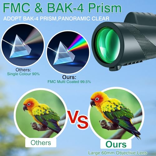 50X60 Monocular Telescope, Monoculars for Adults High Powered, High Power HD Compact Monocular BAK-4 Prism and FMC Lens, Stargazing Hunting, Wildlife Bird Watching, Travel Camping, Hiking