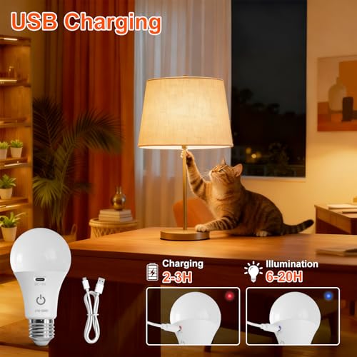 Ketom Remote Control Light Bulb E27 Rechargeable Bulb with Timer | 7 W rechargeable LED lamps, 3 colors and dimmable, touch control, pack of 2 wireless decorative lamp bulbs, emergency light 3 Colors 2 Pieces