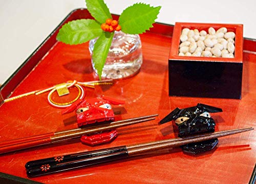 Kawaii 27920 Chopsticks, Chrysanthemum Komon, Lion Mai, Chopsticks Rest, Assortment, 9.1 / 8.3 inches (23 / 21 cm) Chrysanthemum crest x Leo Mai