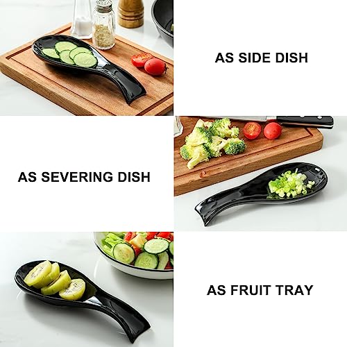 Ceramic Spoon Rest for Stove Top, Large 8.7 Inch Spoon Holder for Kitchen Counter, Porcelain Utensil Rest for Ladle, Spatula, Housewarming Gift, Dishwasher Safe and Heat-Resistant, Black, Set of 2