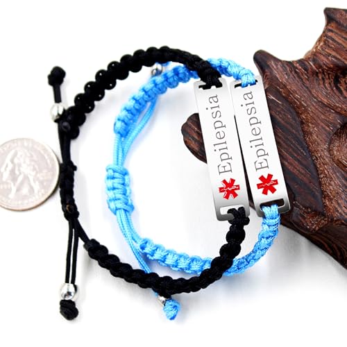 Uloveido Personalized Engraved Name Medical Identity Bracelet for Women or Men Y3944 Black Epilepsy