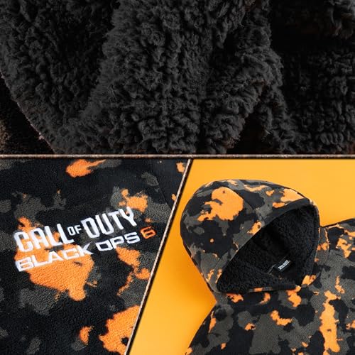 Call of Duty Blanket Hoodie for Men, Teens, Camo Wearable Blanket, Fleece Hooded Poncho, Cozy Loungewear, Gamer Gifts for Men Orange/Grey Camo One Size