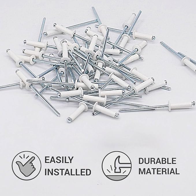 500 Pure White RAL 9010 aluminium blind rivets, 1/8 x 15/32 inch, dome head with steel mandrel