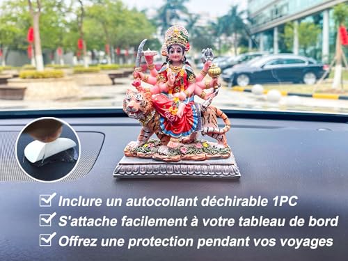 BangBangDa Durga for Car Decor– 4.1" H Small Durga on Tiger Statue for Car Dashboard Hindu Goddess Father’s Day Mother’s Day Diwali Birthday Gifts for Indian People Altar Pooja Item