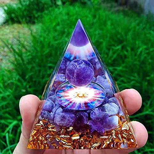 Amethyst Crystal Pyramid, Love Heart Positive Energy Generator Home Office Decor, Orgonite Pyramid Protection Pyramid for Anniversary Valentine's Day Wife Friend