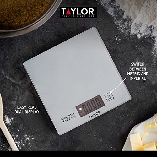 Taylor Pro Digital Cooking Scales with Touchless Tare, For Dry & Liquid Weighing, Gift Boxed, Silver, 5kg / 5000ml Capacity