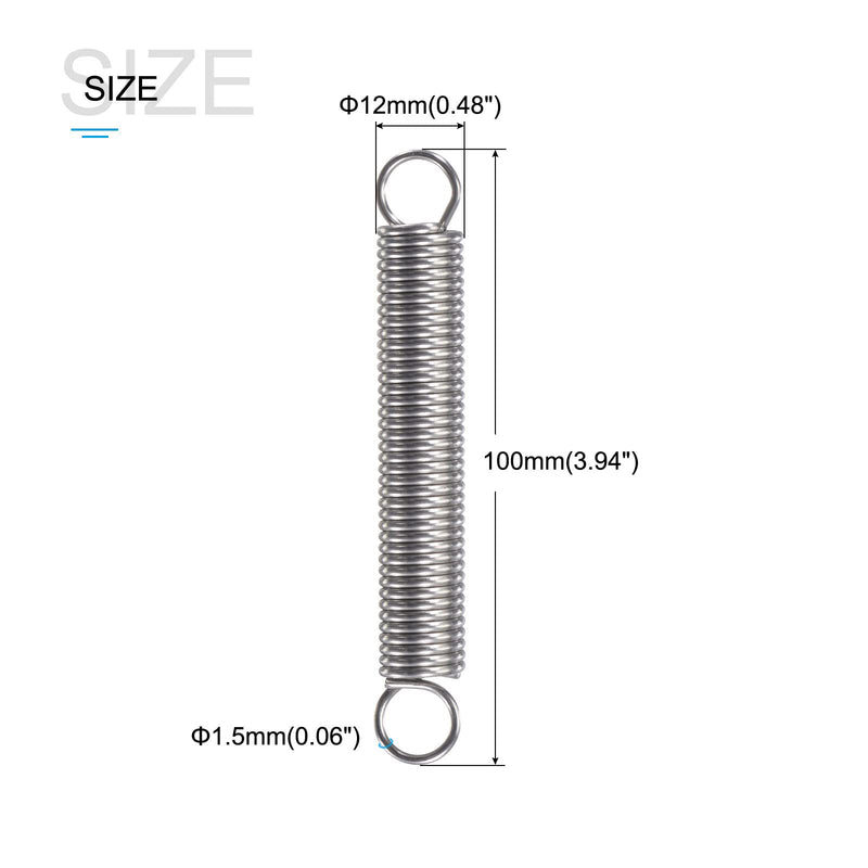 [Australia - AusPower] - METALLIXITY Extension Spring (1.5x12x100mm/0.06"x0.48"x3.94") 2Pcs, 304 Stainless Steel Tension Spring Wire - for Home Repair Construction Machinery 0.06"x0.48"x3.94" 